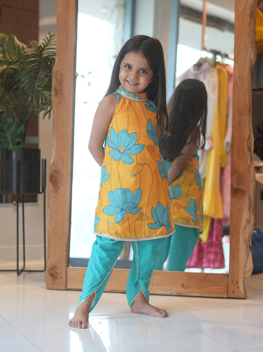 Yellow Lotus Festive Kurta Dhoti Set