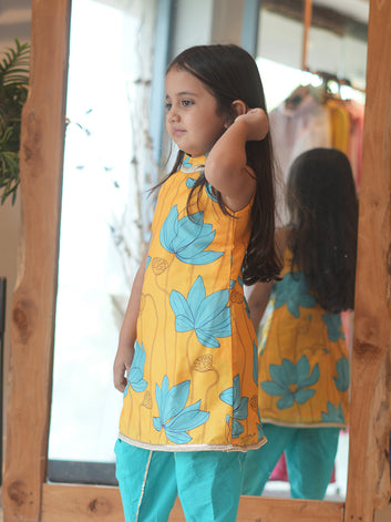 Yellow Lotus Festive Kurta Dhoti Set