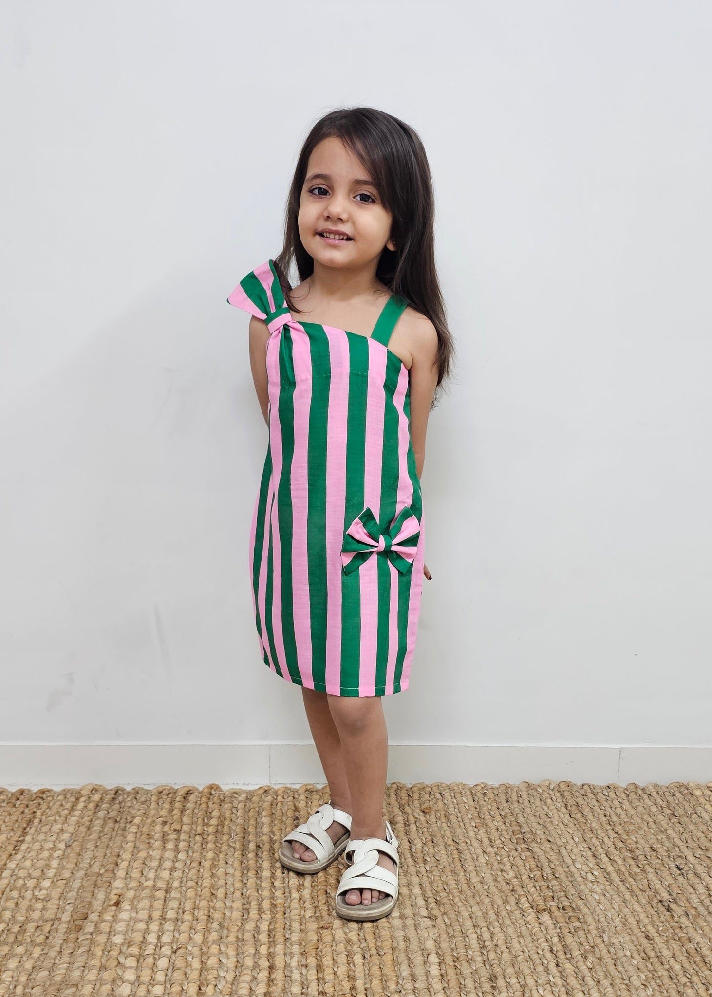 Pink & Green stripes Bow Dress Pink & Green stripes Bow Dress