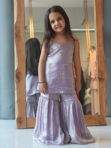 Lavender Hand embroidered sharara Set