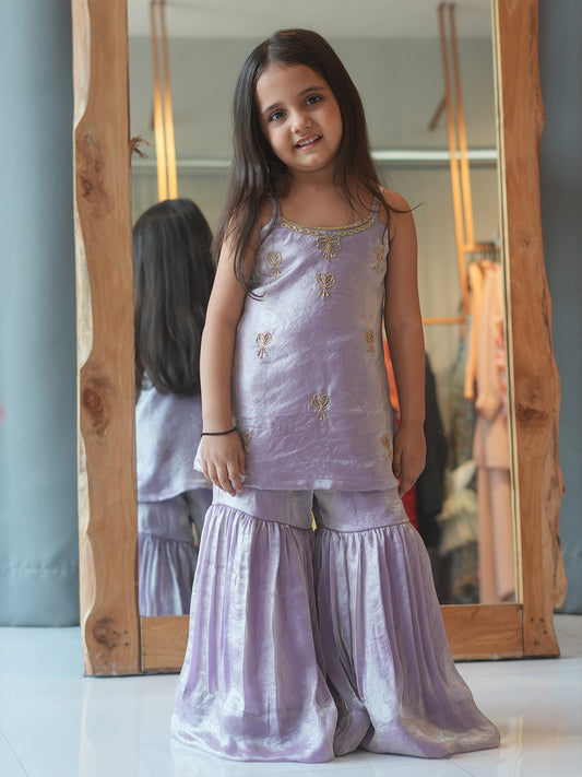 Lavender Hand embroidered sharara Set