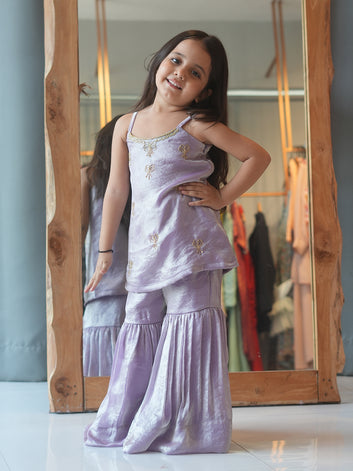 Lavender Hand embroidered sharara Set