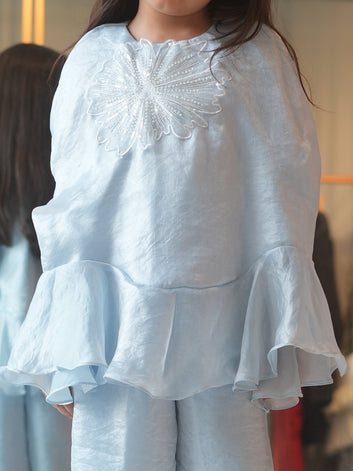 Ice Blue Shimmer Cape Coord Set for Girls