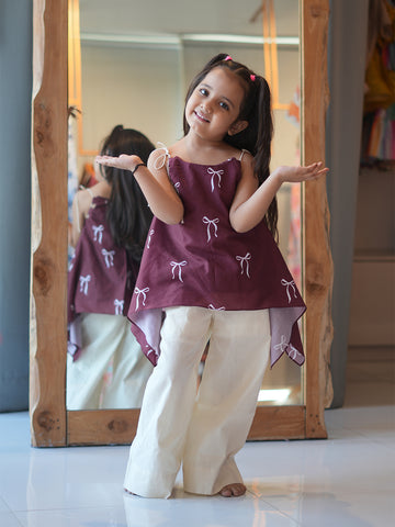 Printed Tie-Up Top with Palazzo Pants