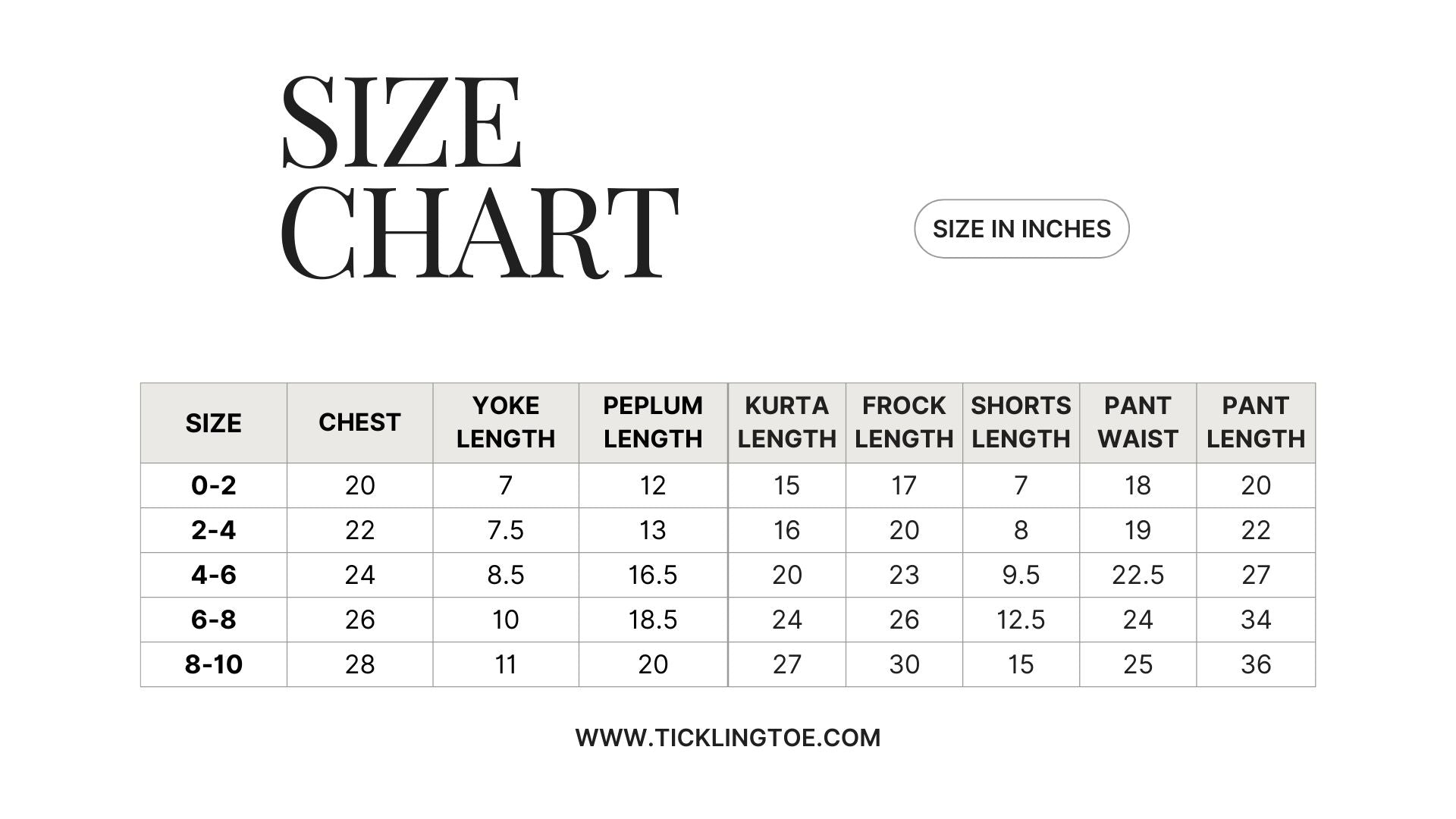 size chart