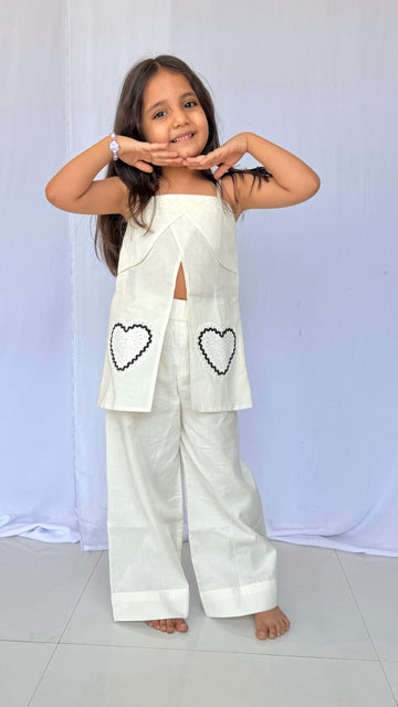 Girls Ivory Heart Applique Co-Ord Set