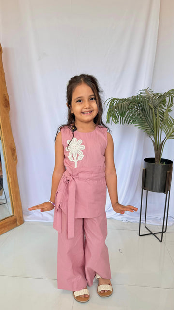 Dusty Pink Top & Palazzo floral applique Set
