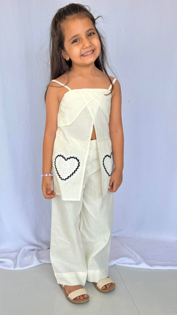 Girls Ivory Heart Applique Co-Ord Set