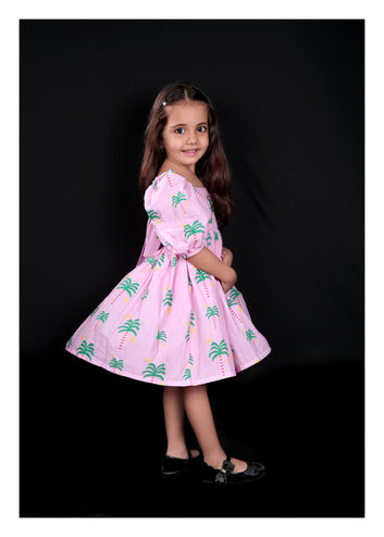 Palm Printed Pure Cotton Frock