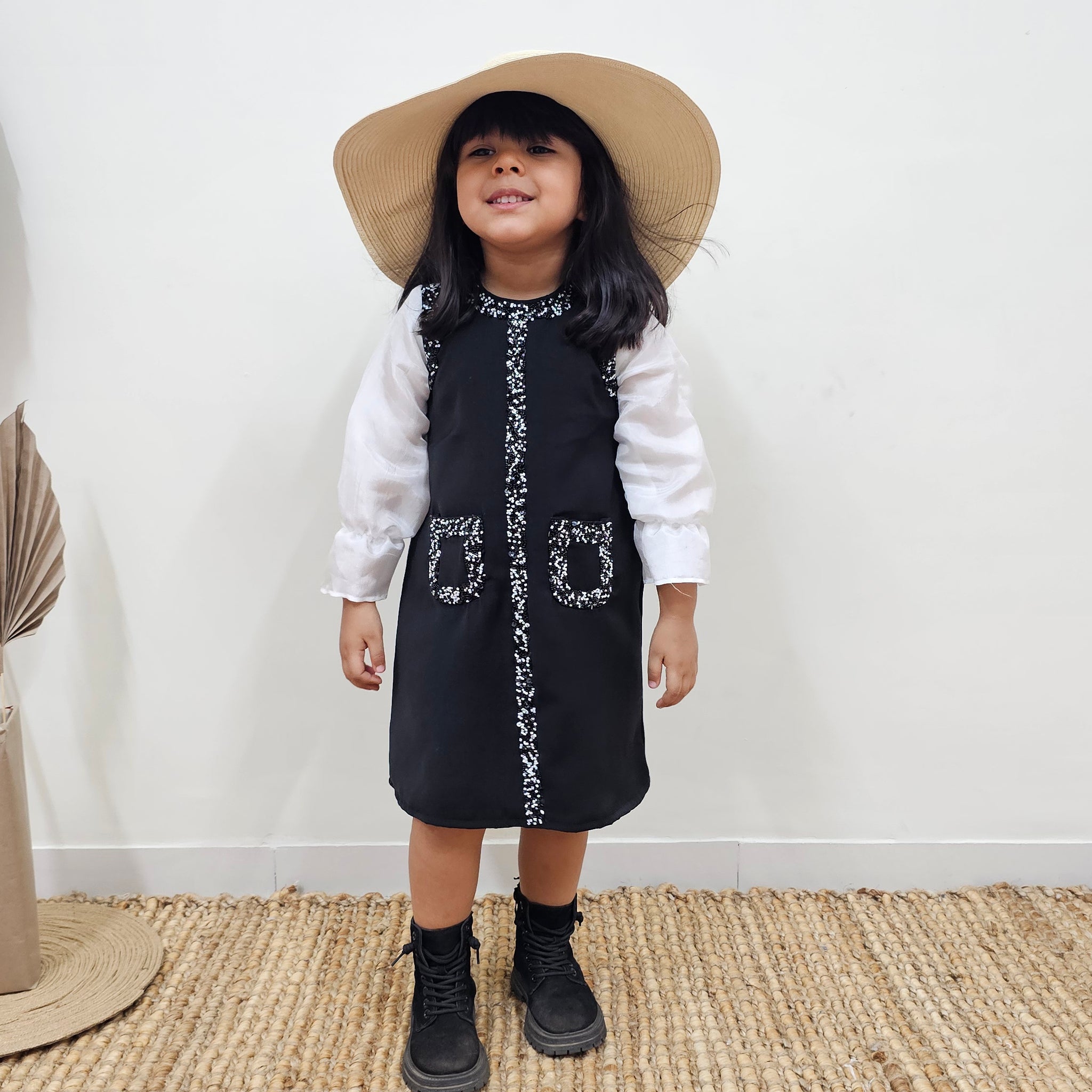 BLACK DRESS WITH HAND EMBROIDERY  TT0116