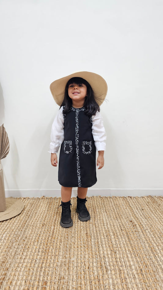 BLACK DRESS WITH HAND EMBROIDERY  TT0116