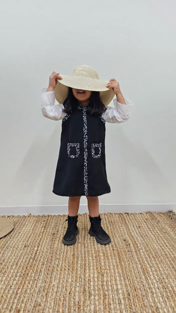 BLACK DRESS WITH HAND EMBROIDERY  TT0116