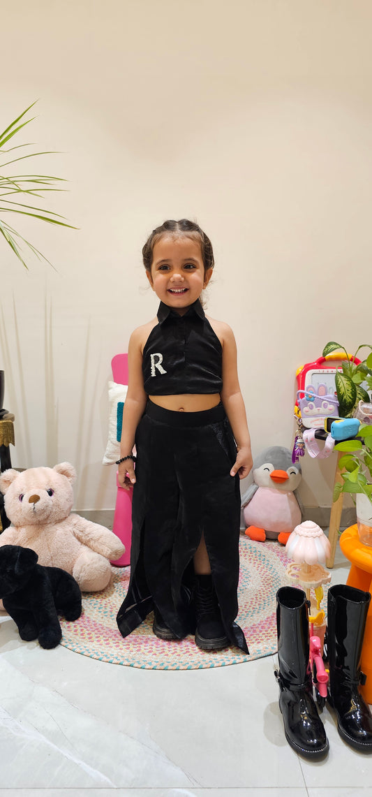 BLACK HALTER NECK TOP BOTTOM SET  TT0117