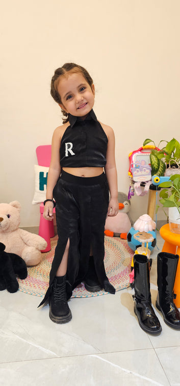 BLACK HALTER NECK TOP BOTTOM SET  TT0117