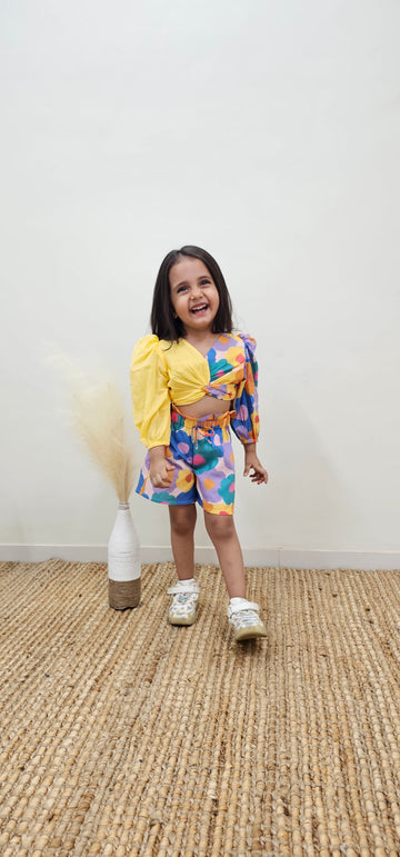 LEMON YELLOW FLORAL PRINTED COORD SET TT0125