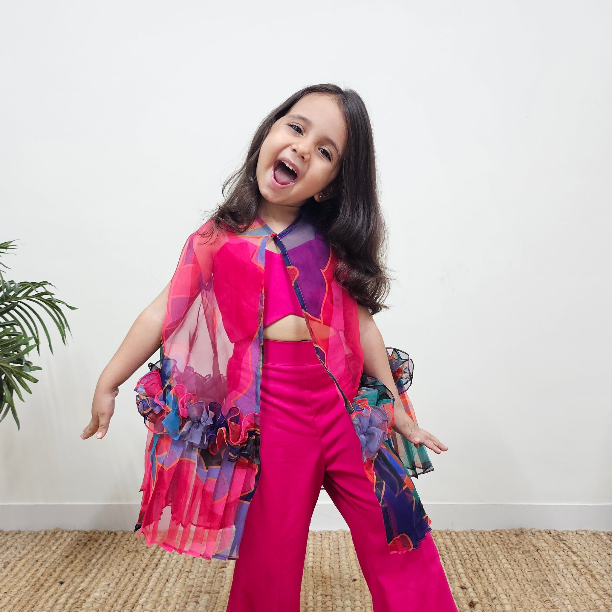 Pink bell bottom set with organza shrug TT0137