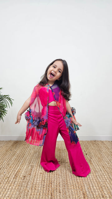 Pink bell bottom set with organza shrug TT0137
