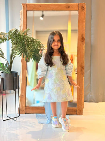 Princess party wear bow trail dress