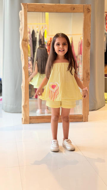 Yellow Heart Detail Tie-Back kids coord set
