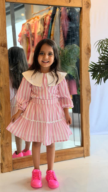 Pink Candy Stripe Collar Dress