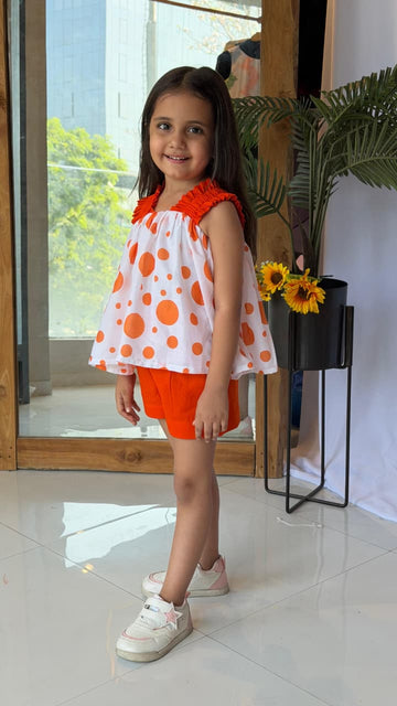 Orange Polka Dot Top & Shorts Co-ord Set