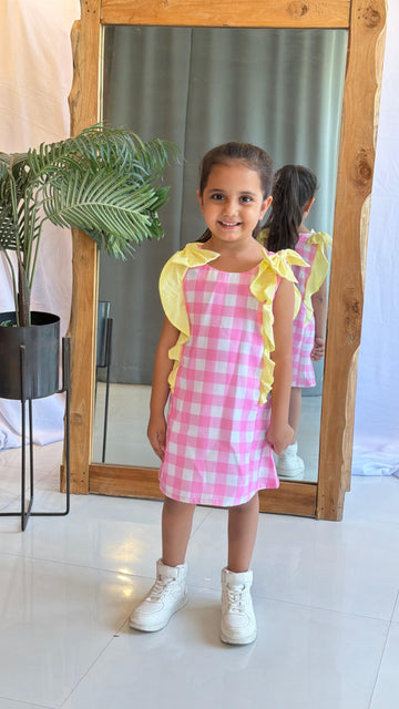 Pink Gingham Bow Shoulder Dress