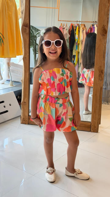 Ruffle Printed Top & shorts Set