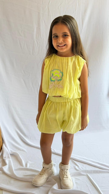Lemon Yellow Floral Patch Co-ord Set