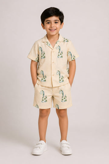 Cute Dino Print Shirt & Shorts Set for Boys