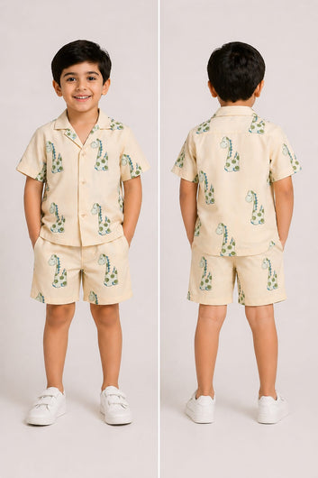 Cute Dino Print Shirt & Shorts Set for Boys