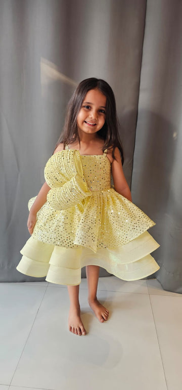 Yellow Layered Sequin Party Dress
