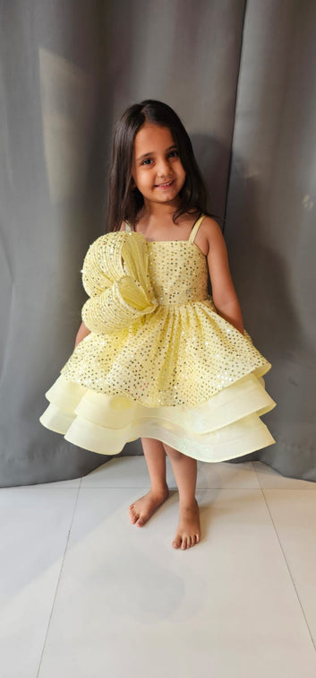 Yellow Layered Sequin Party Dress