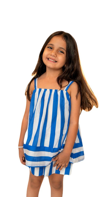 Blue & White Stripe Girls Co-Ord Set