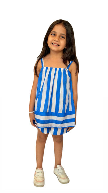 Blue & White Stripe Girls Co-Ord Set