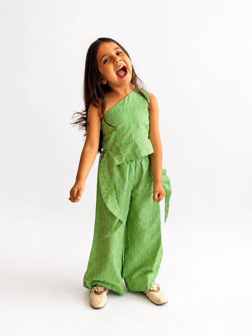 Green Striped One Shoulder Co-ord Set