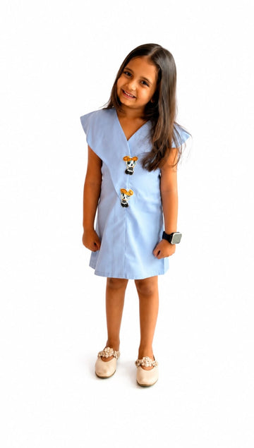 Sky Blue Powerpuff Applique Dress