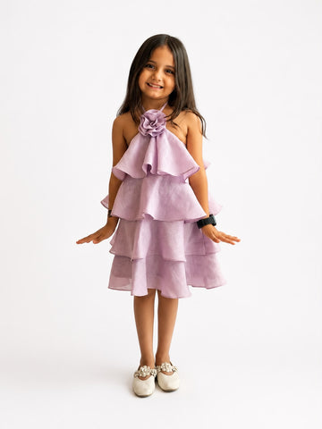 Lavender Rosette Ruffle Dress