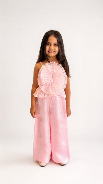 Pink Rosette Top & Palazzo Set