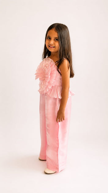 Pink Rosette Top & Palazzo Set