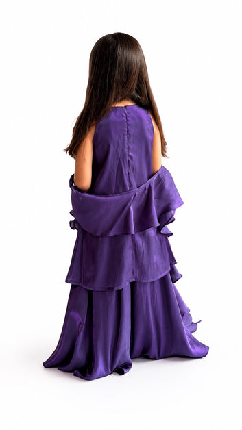 Purple Embroidered Kurta Sharara Set with Ruffle Dupatta