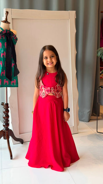 Embroidered Jacket with Flared Skirt & Waist Belt Set