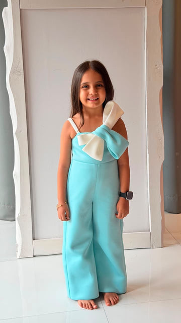 Aqua Blue Statement Bow Wide-Leg Jumpsuit