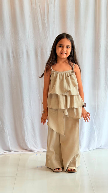 Ivory Layered Ruffle Top with Palazzo Set