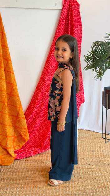 Navy Blooms Festive Sharara Set