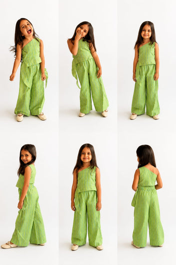 Green Striped One Shoulder Co-ord Set