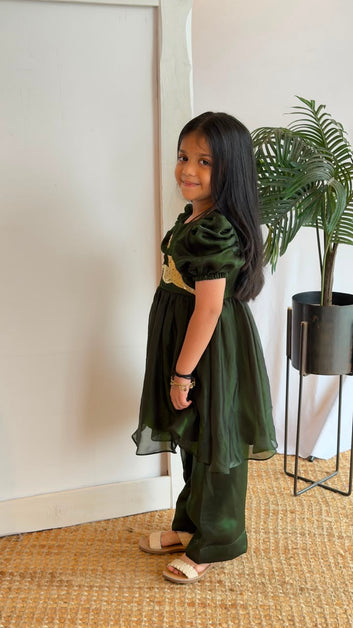 Emerald Green Puff Sleeve Kurta & Plazo Set