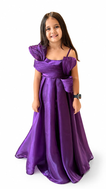Purple Pleated Statement Party Dress
