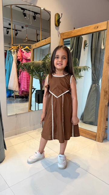 Elegant Brown A-Line Girls Dress
