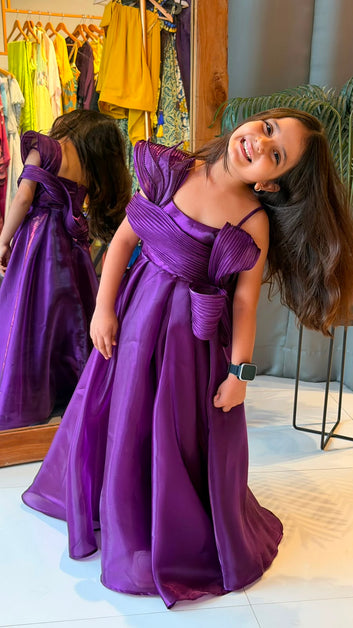 Purple Pleated Statement Party Dress
