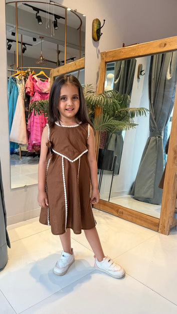 Elegant Brown A-Line Girls Dress